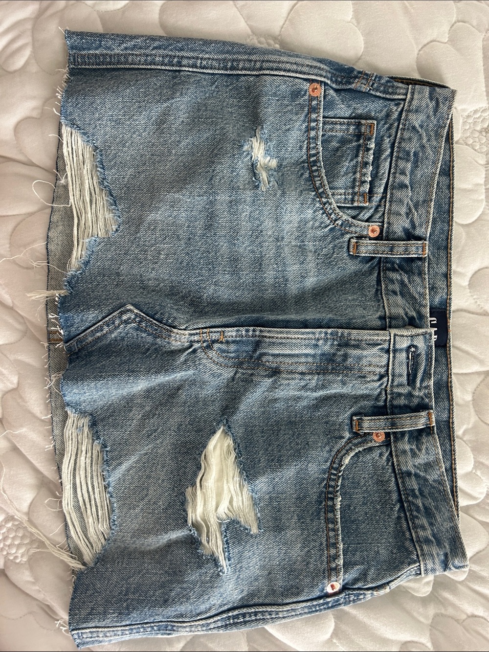 GAP Distressed Light Blue Denim Mini Skirt